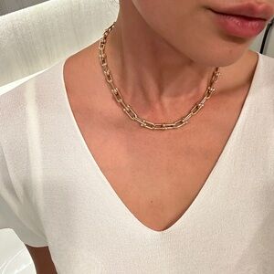 Gold plated chain link choker collar necklace